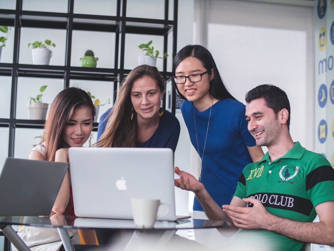 Freelancers collaborating in a bright office space